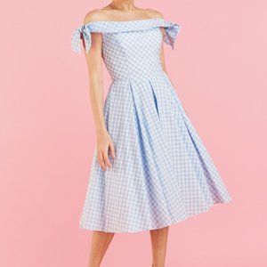 TILLY BLUE & WHITE GINGHAM OFF THE SHOULDER PROM DRESS